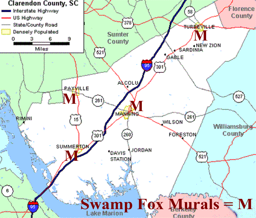 Francis Marion Trail runs throughout Clarendon County Map