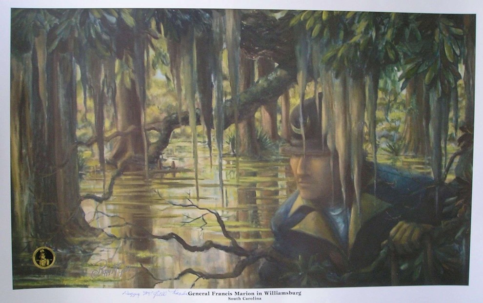 Francis Marion by Ms. McGill in painting prints for the Francis Marion Trail Commission